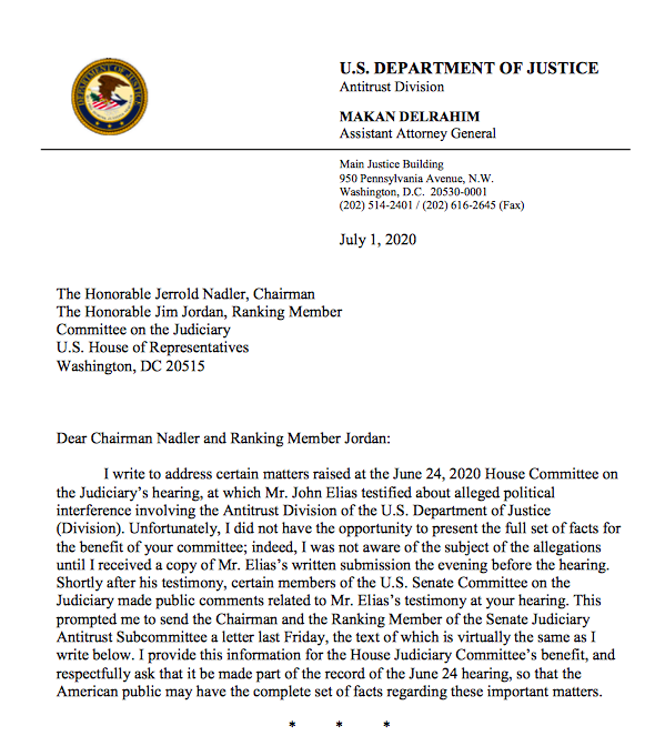 Delrahim letter Delrahim letter